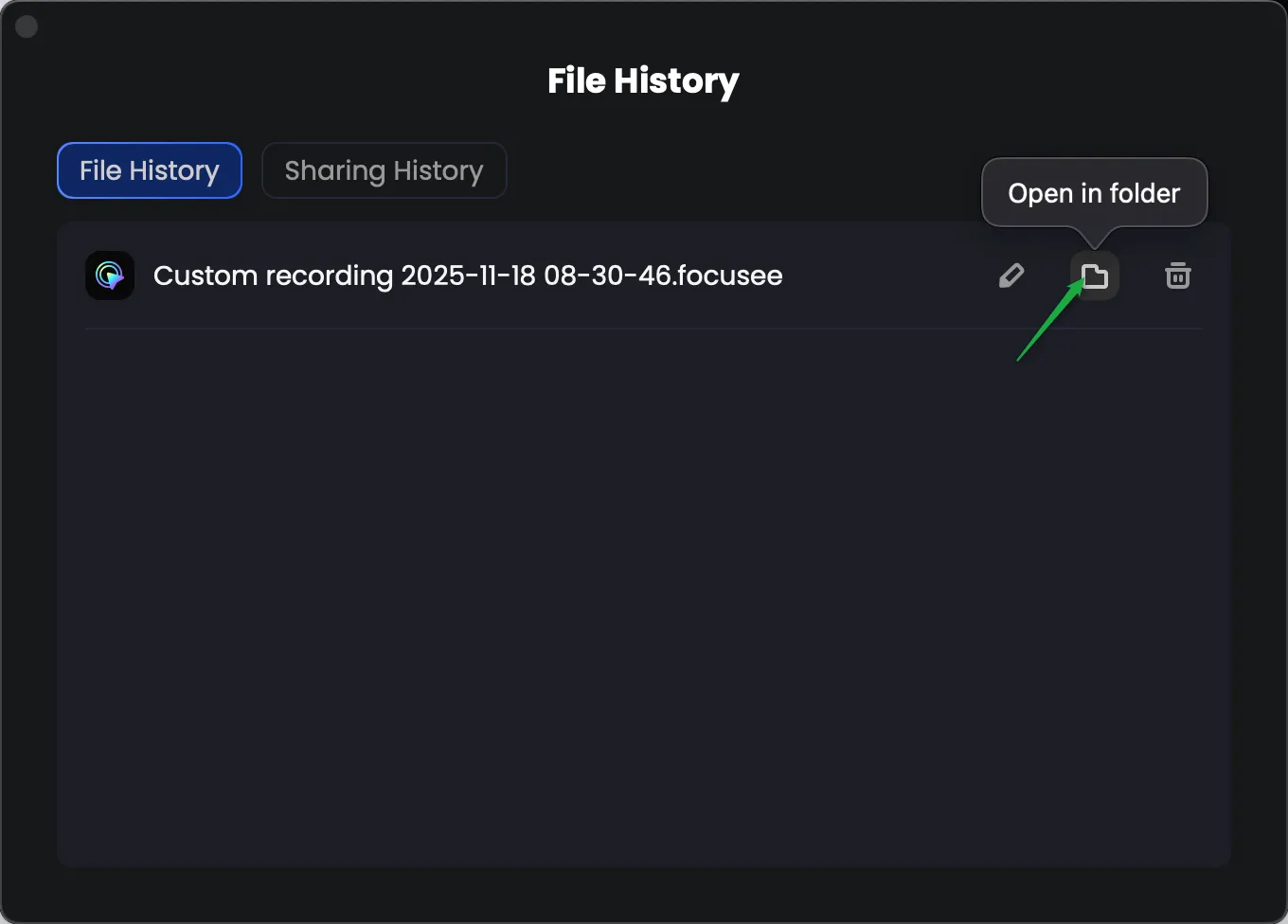 Click Open in Folder Icon