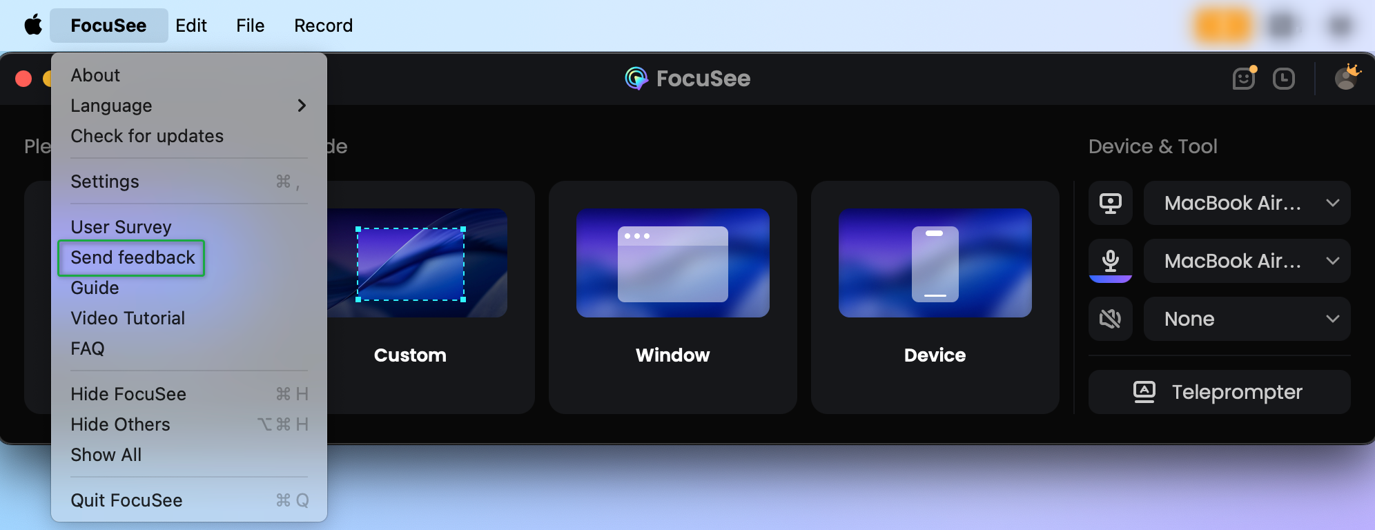 Click Send Feedback Option
