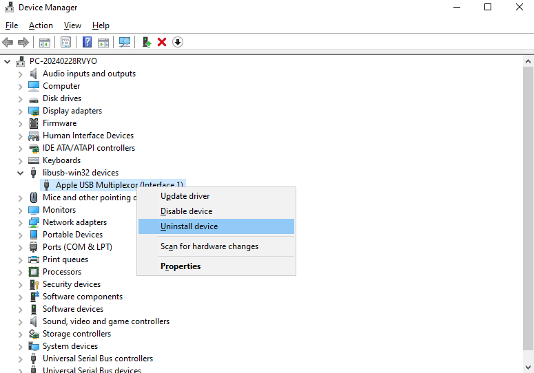 Click Uninstall Device Option