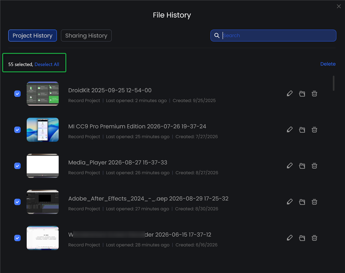 Delete Multiple Projects