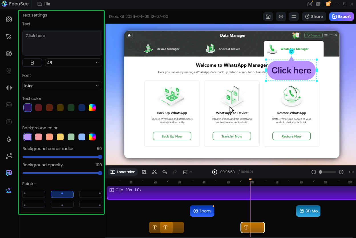 Customize Text settings