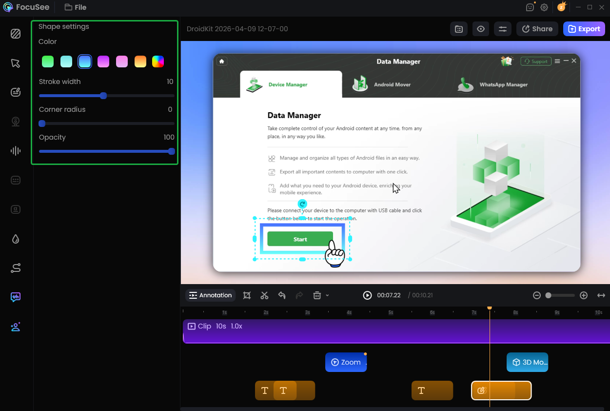 Customize Shape settings