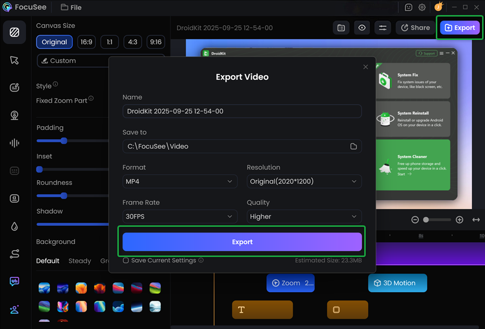 Export the Edited Video