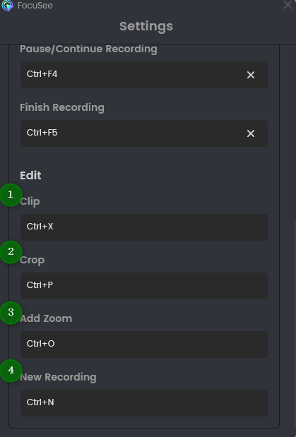 Screen Editing Shortcut Keys Settings Interface