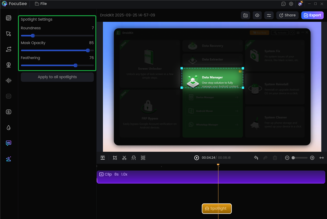 Set Spotlight Properties