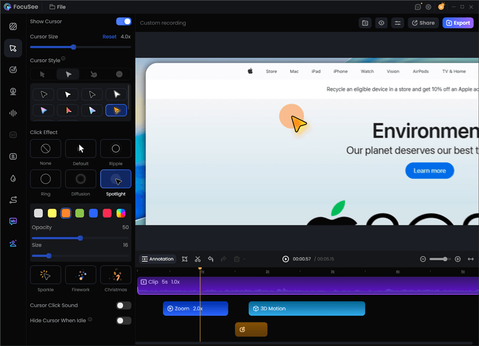 Record Screen with Cursor Following