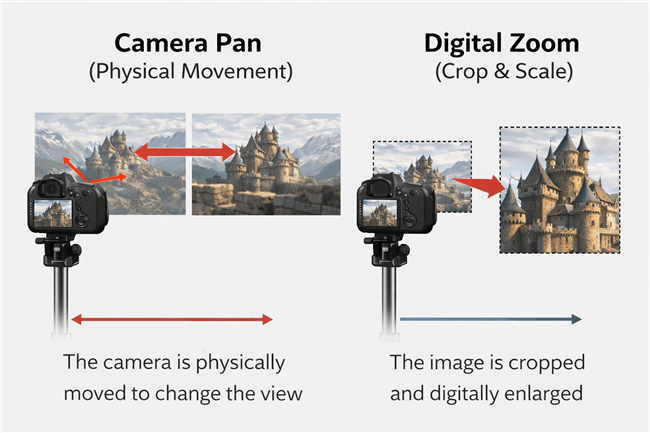 Camera Pan vs Digital Zoom