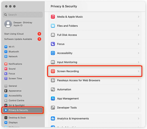 macOS Screen Recording Menu