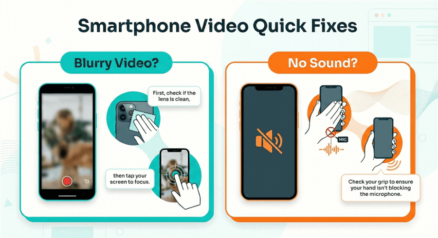 Troubleshooting flowchart for common smartphone video recording problems