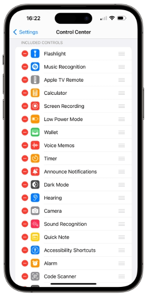 Control Center Settings