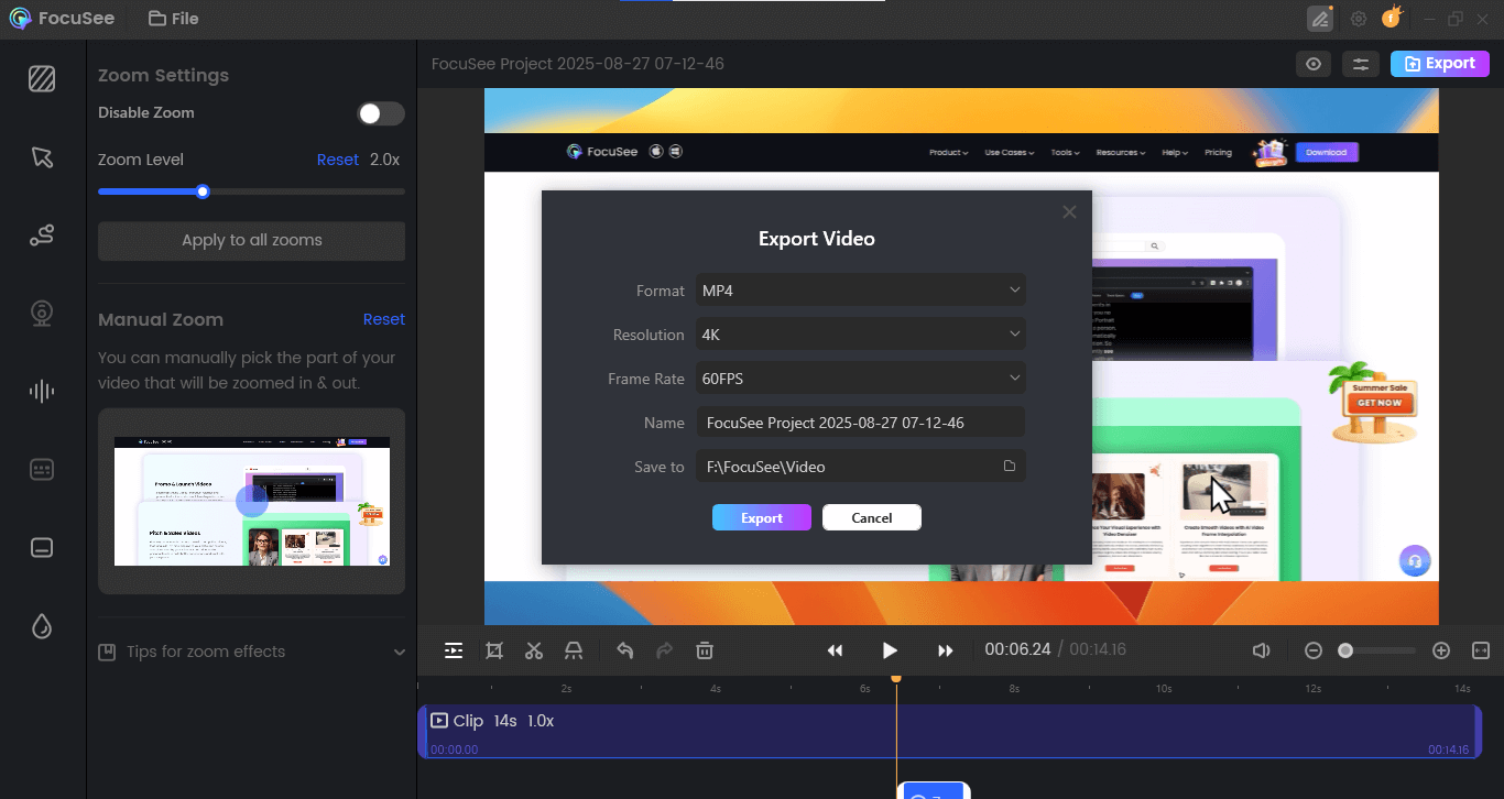 Export Your Zoom In Video