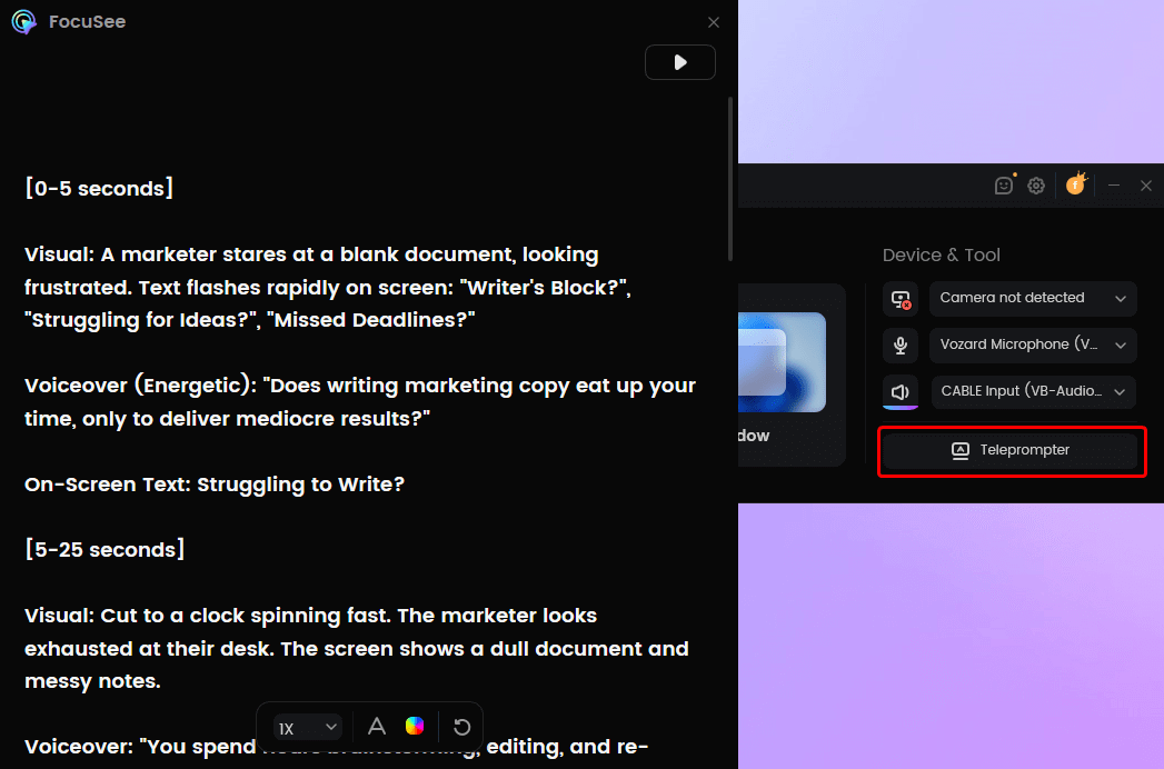 Teleprompter Function