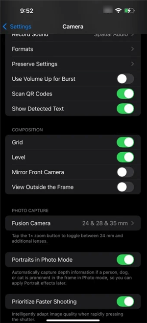 iPhone Camera Settings