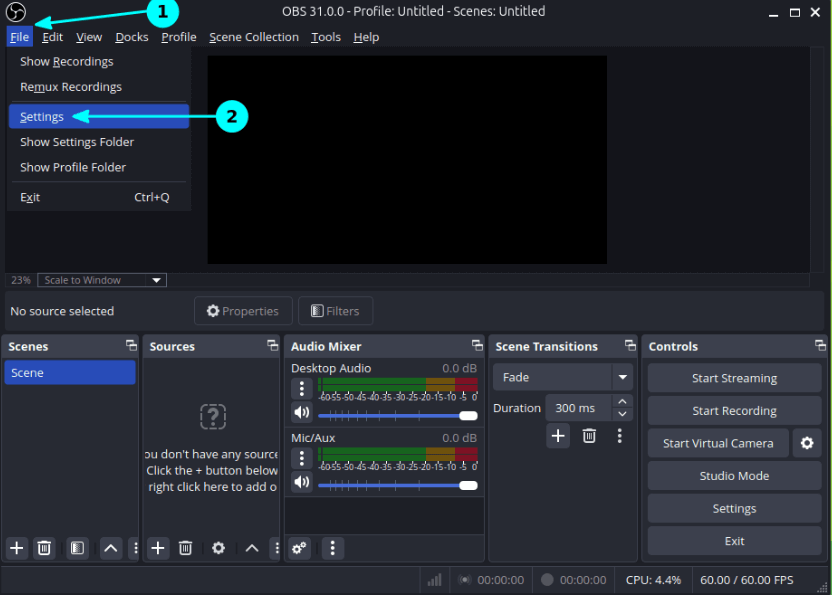 Go to File and Settings