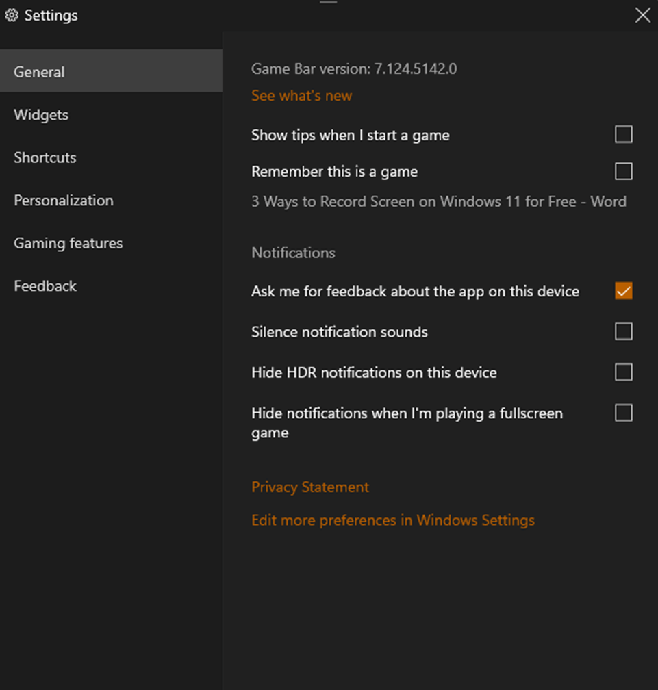 Modify Settings